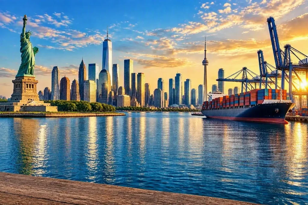 North American city skyline representing international trade